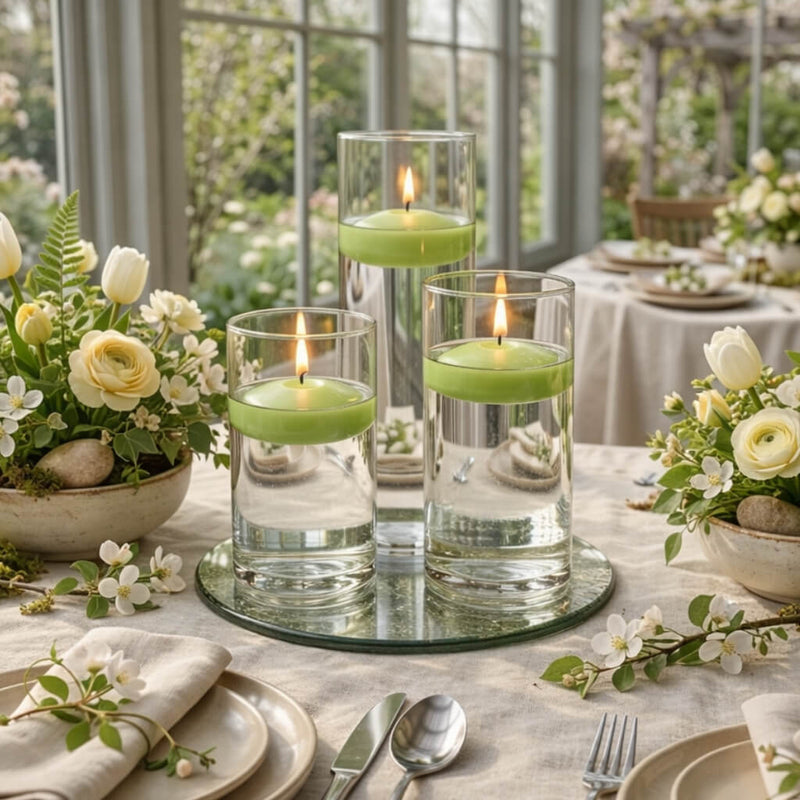 Cylinder Vase Centerpiece & Richland 3" Floating Candles Set of 3 - Green - thumbnail number 3