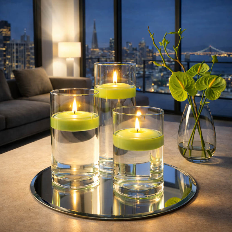 Cylinder Vase Centerpiece & Richland 3" Floating Candles Set of 8 - Green - thumbnail number 5