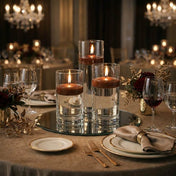 Eastland Round Mirror and Cylinder Vase Centerpiece with Richland 3" Floating Candles Set of 84 - Brown - 8 Inch Size - thumbnail number 5