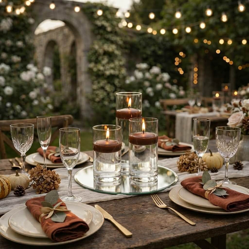 Eastland Round Mirror and Cylinder Vase Centerpiece with Richland 3" Floating Candles Set of 84 - Brown - 8 Inch Size - thumbnail number 3