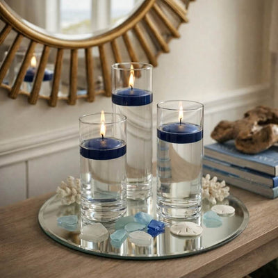 Cylinder Vase Centerpiece & Richland 3" Floating Candles Set of 3 - Navy Blue - thumbnail number 3