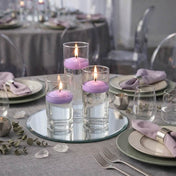 Eastland Round Mirror and Cylinder Vase Centerpiece with Richland 3" Floating Candles Set of 84 - Lavender - 8 Inch Size - thumbnail number 3