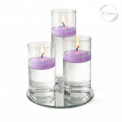 Eastland Round Mirror and Cylinder Vase Centerpiece with Richland 3" Floating Candles Set of 84 - Lavender - 8 Inch Size - thumbnail number 2