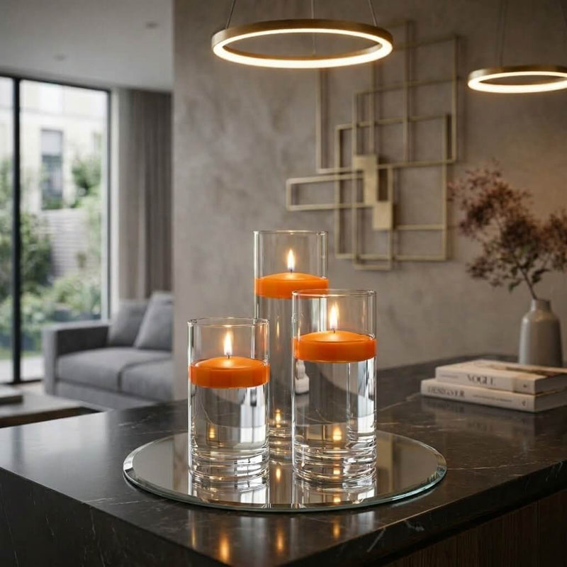 Cylinder Vase Centerpiece & Richland 3" Floating Candles Set of 8 - Orange - thumbnail number 6