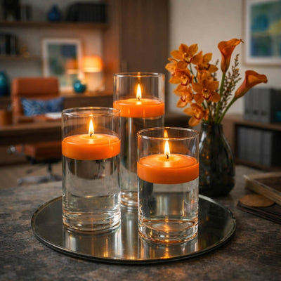 Cylinder Vase Centerpiece & Richland 3" Floating Candles Set of 8 - Orange - thumbnail number 3