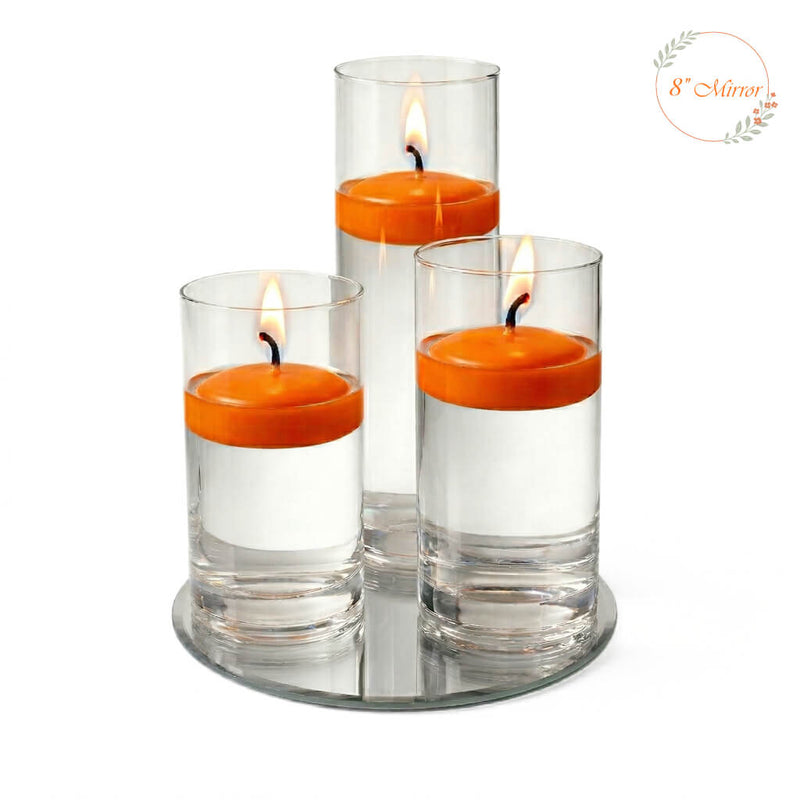 Eastland Round Mirror and Cylinder Vase Centerpiece with Richland 3" Floating Candles Set of 84 - Orange - 8 Inch Size - thumbnail number 2