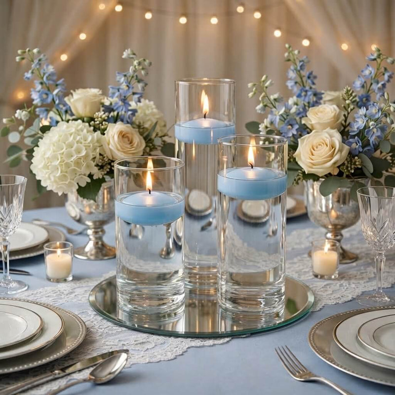 Cylinder Vase Centerpiece & Richland 3" Floating Candles Set of 3 - Light Blue - thumbnail number 3