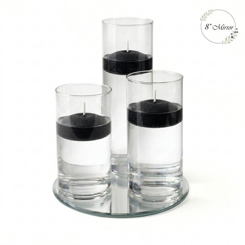 Eastland Round Mirror and Cylinder Vase Centerpiece with Richland 3" Floating Candles Set of 84 - Black - 8 Inch Size - thumbnail number 1