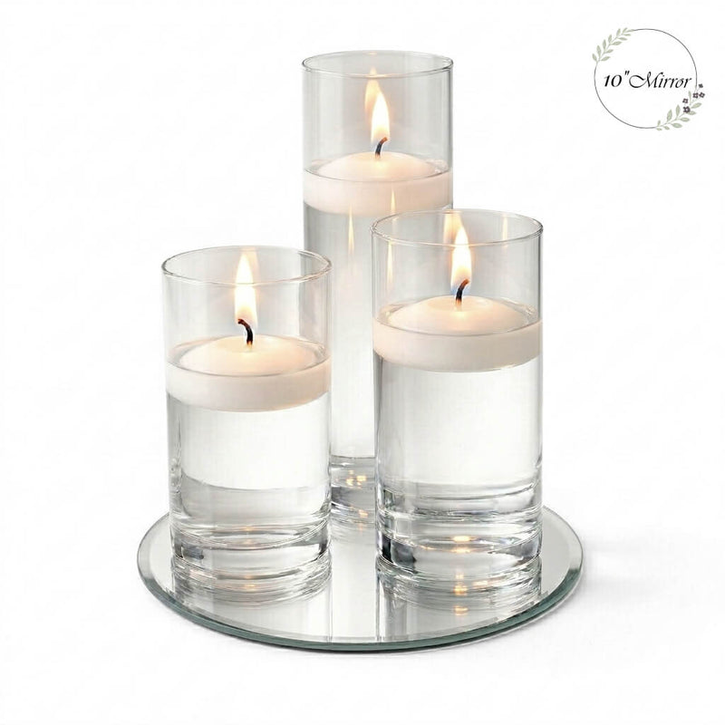 Eastland Round Mirror and Cylinder Vase Centerpiece with Richland 3" Floating Candles Set of 7 - thumbnail number 4