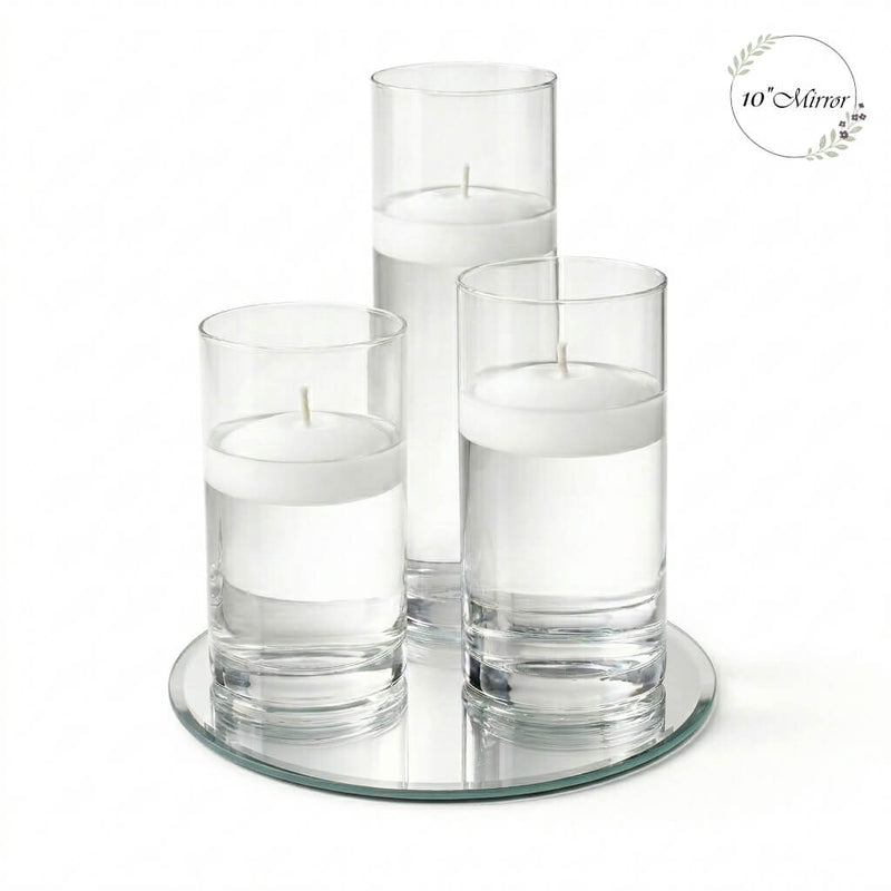 Eastland Round Mirror and Cylinder Vase Centerpiece with Richland 3" Floating Candles Set of 7 - thumbnail number 3