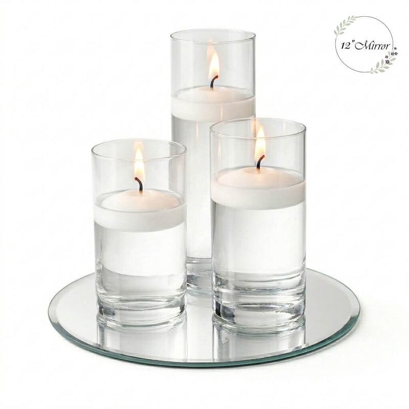 Eastland Round Mirror and Cylinder Vase Centerpiece with Richland 3" Floating Candles Set of 7 - thumbnail number 6