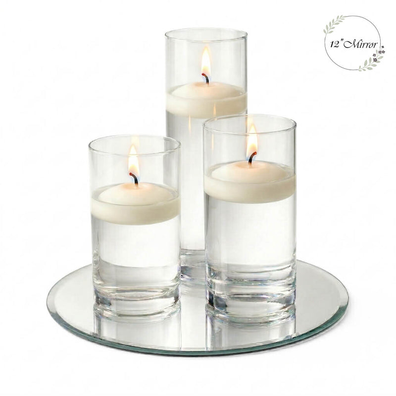 Eastland Round Mirror and Cylinder Vase Centerpiece with Richland 3" Floating Candles Set of 7 - thumbnail number 76