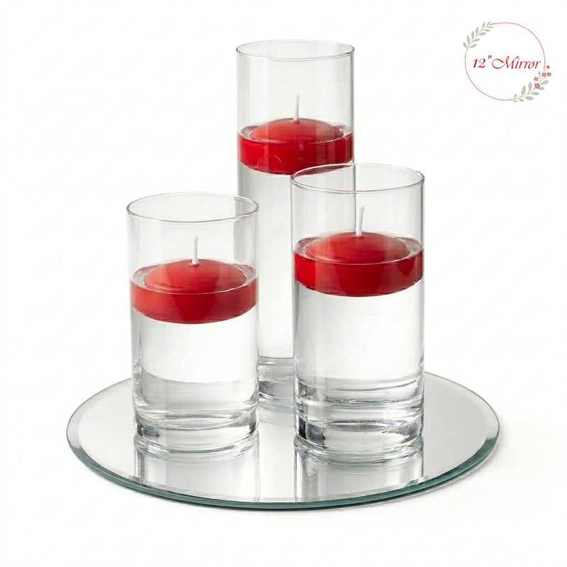 Eastland Round Mirror and Cylinder Vase Centerpiece with Richland 3" Floating Candles Set of 84 - thumbnail number 47