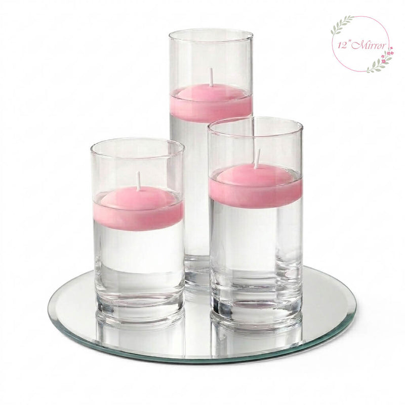 Eastland Round Mirror and Cylinder Vase Centerpiece with Richland 3" Floating Candles Set of 84 - thumbnail number 75