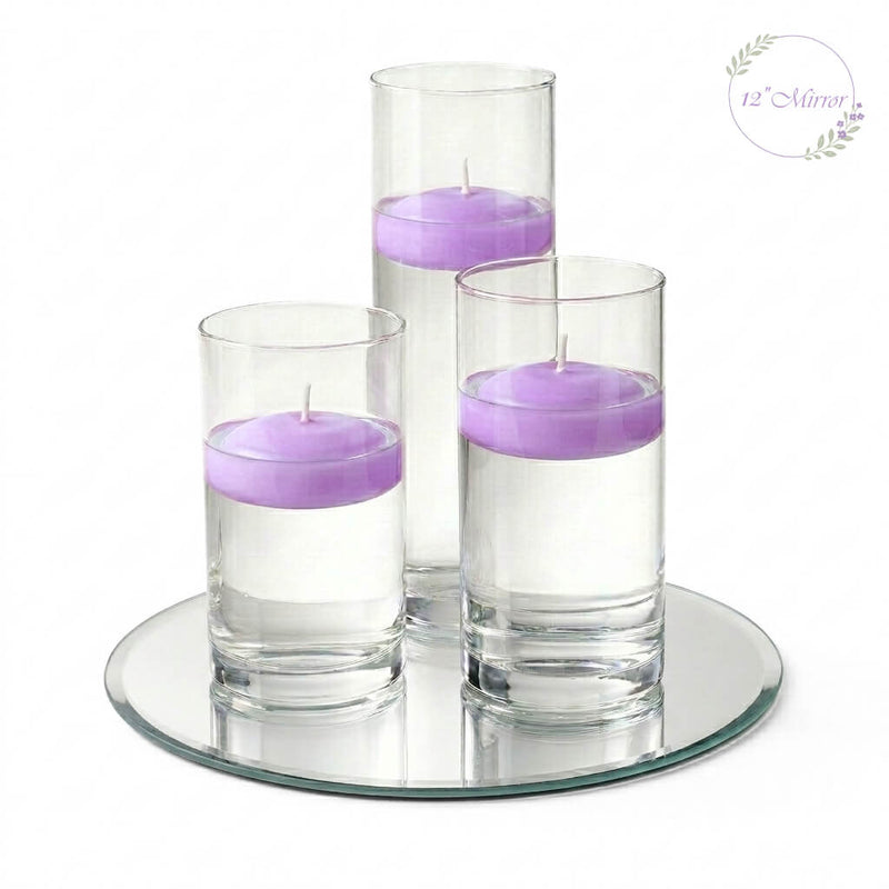 Eastland Round Mirror and Cylinder Vase Centerpiece with Richland 3" Floating Candles Set of 84 - thumbnail number 62