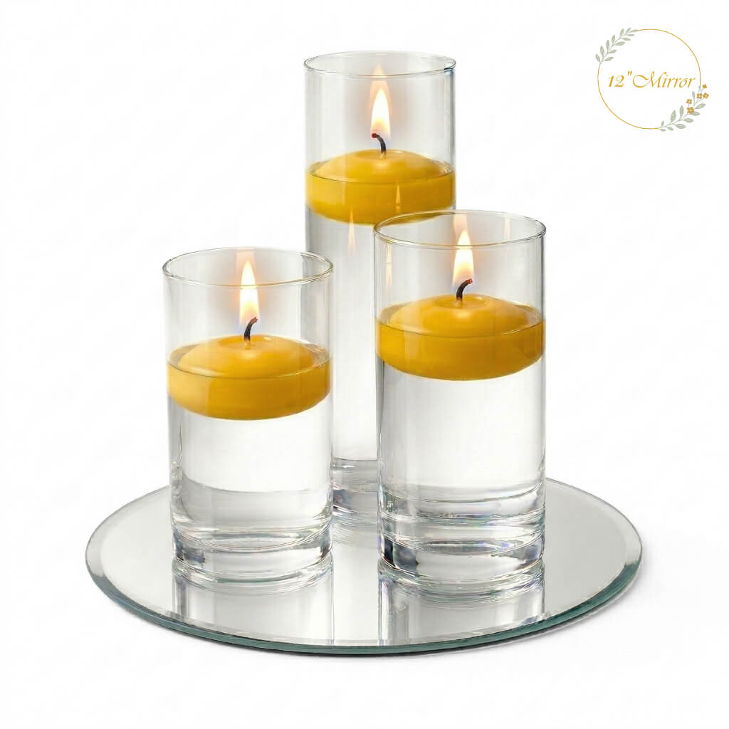 Eastland Round Mirror and Cylinder Vase Centerpiece with Richland 3" Floating Candles Set of 7