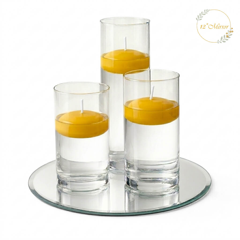 Eastland Round Mirror and Cylinder Vase Centerpiece with Richland 3" Floating Candles Set of 7