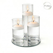 Eastland Round Mirror and Cylinder Vase Centerpiece with Richland 3" Floating Candles Set of 84 - White - 8 Inch Size - thumbnail number 2