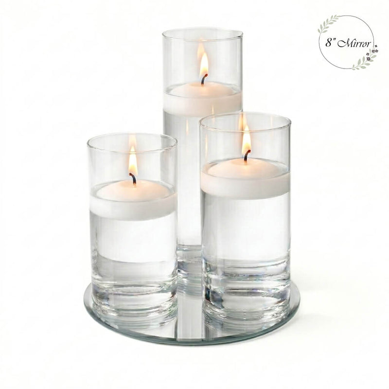 Eastland Round Mirror and Cylinder Vase Centerpiece with Richland 3" Floating Candles Set of 84 - White - 8 Inch Size - thumbnail number 2