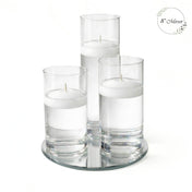 Eastland Round Mirror and Cylinder Vase Centerpiece with Richland 3" Floating Candles Set of 84 - White - 8 Inch Size - thumbnail number 1