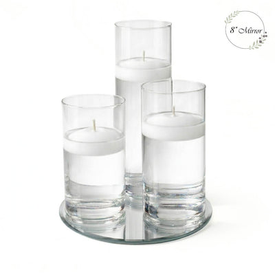 Eastland Round Mirror and Cylinder Vase Centerpiece with Richland 3" Floating Candles Set of 84 - White - 8 Inch Size - thumbnail number 1