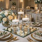 Eastland Square Mirror and Cylinder Vase Centerpiece with Richland 3" Floating Candles Set of 7 - White - 8 Inch Size - thumbnail number 3
