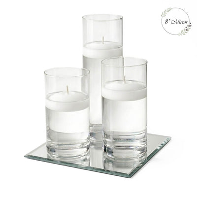 Eastland Square Mirror and Cylinder Vase Centerpiece with Richland 3" Floating Candles Set of 7 - White - 8 Inch Size
