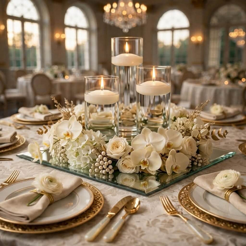 Cylinder Vase Centerpiece & Richland 3" Floating Candles Set of 8 - Ivory - thumbnail number 5