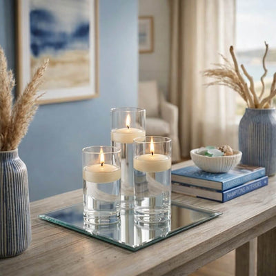 Cylinder Vase Centerpiece & Richland 3" Floating Candles Set of 3 - Ivory - thumbnail number 2