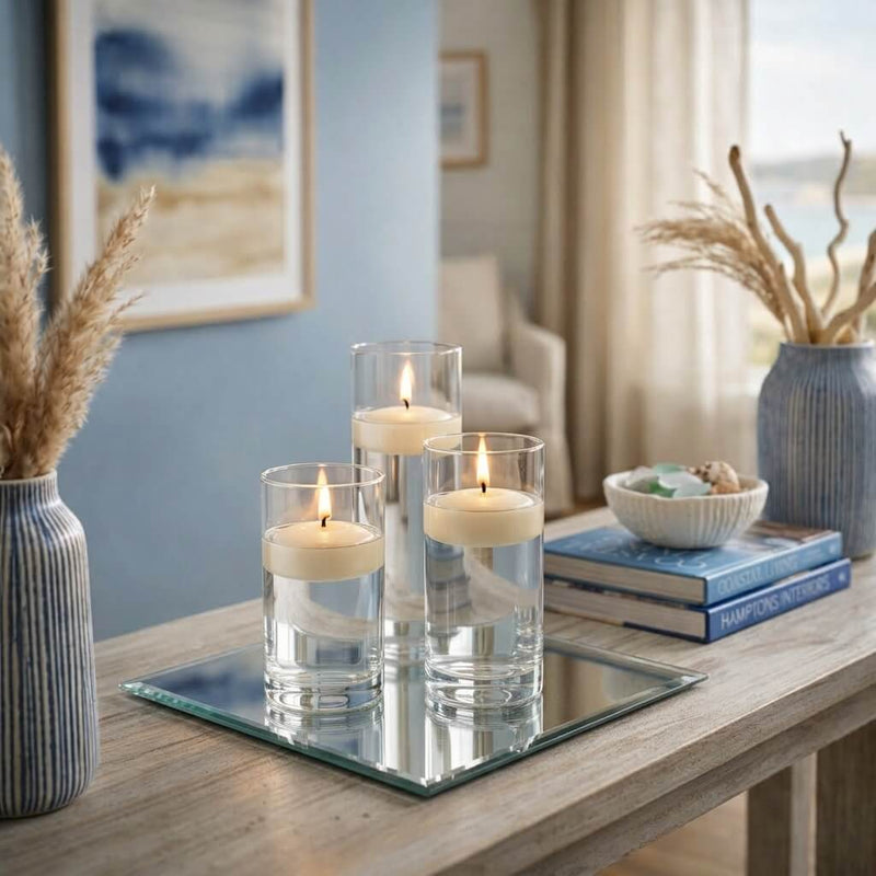 Cylinder Vase Centerpiece & Richland 3" Floating Candles Set of 8 - Ivory - thumbnail number 6