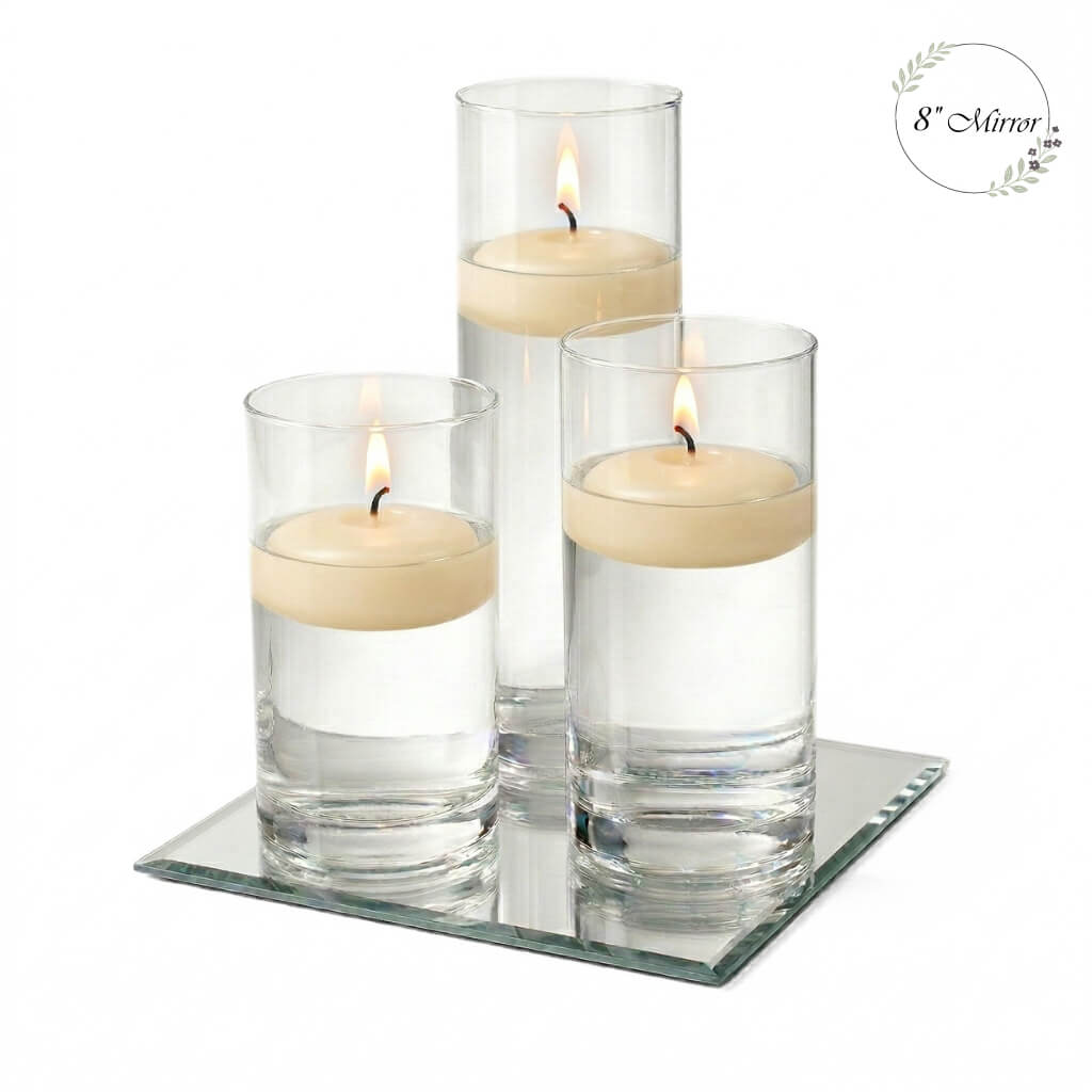Eastland Square Mirror and Cylinder Vase Centerpiece with Richland 3" Floating Candles Set of 7