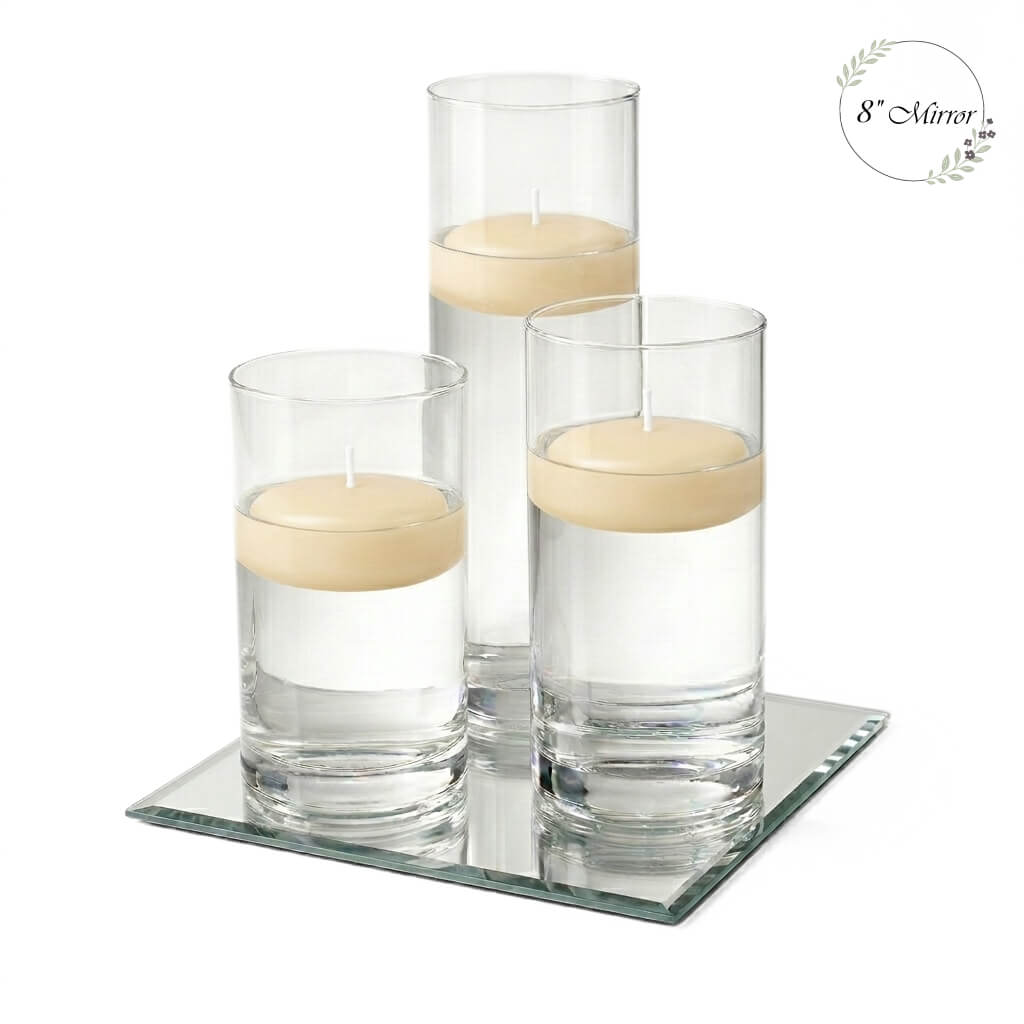 Eastland Square Mirror and Cylinder Vase Centerpiece with Richland 3" Floating Candles Set of 7