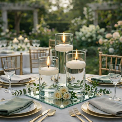 Cylinder Vase Centerpiece & Richland 3" Floating Candles Set of 8 - Light Ivory - thumbnail number 4