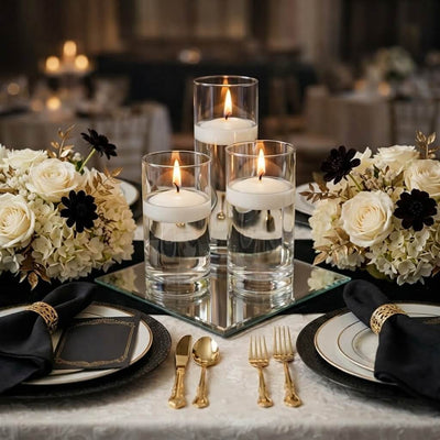 Cylinder Vase Centerpiece & Richland 3" Floating Candles Set of 8 - Light Ivory - thumbnail number 6
