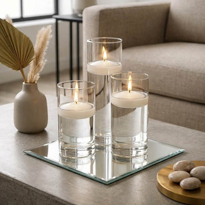 Cylinder Vase Centerpiece & Richland 3" Floating Candles Set of 8 - Light Ivory - thumbnail number 5