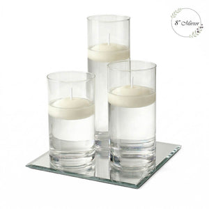 Eastland Square Mirror and Cylinder Vase Centerpiece with Richland 3" Floating Candles Set of 7