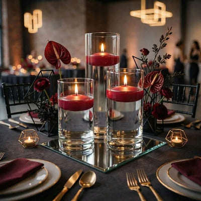 Cylinder Vase Centerpiece & Richland 3" Floating Candles Set of 8 - Red - thumbnail number 5