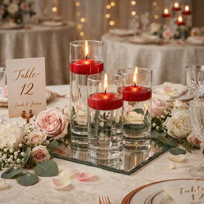Cylinder Vase Centerpiece & Richland 3" Floating Candles Set of 8 - Red - thumbnail number 6