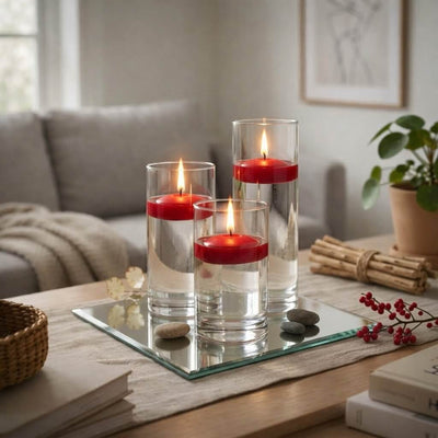 Cylinder Vase Centerpiece & Richland 3" Floating Candles Set of 8 - Red - thumbnail number 4