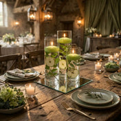 Eastland Square Mirror and Cylinder Vase Centerpiece with Richland 3" Floating Candles Set of 7 - Green - 12 Inch Size - thumbnail number 5