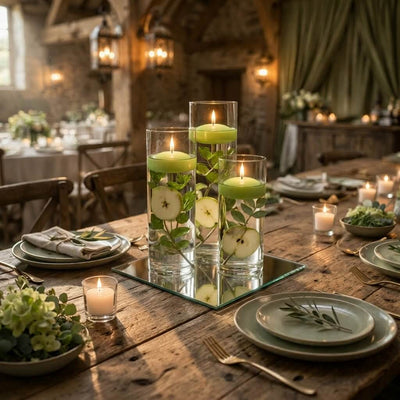 Eastland Square Mirror and Cylinder Vase Centerpiece with Richland 3" Floating Candles Set of 7 - Green - 12 Inch Size - thumbnail number 5