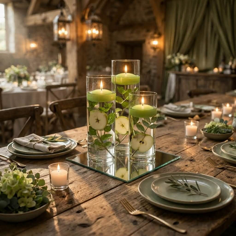 Eastland Square Mirror and Cylinder Vase Centerpiece with Richland 3" Floating Candles Set of 7 - Green - 12 Inch Size - thumbnail number 5