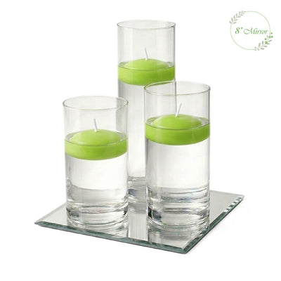 Eastland Square Mirror and Cylinder Vase Centerpiece with Richland 3" Floating Candles Set of 7 - Green - 8 Inch Size