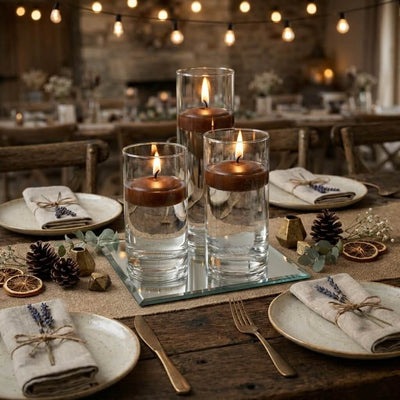 Cylinder Vase Centerpiece & Richland 3" Floating Candles Set of 3 - Brown - thumbnail number 3