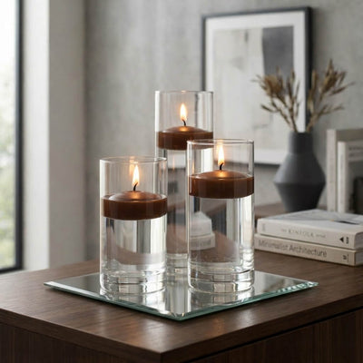 Cylinder Vase Centerpiece & Richland 3" Floating Candles Set of 3 - Brown - thumbnail number 2