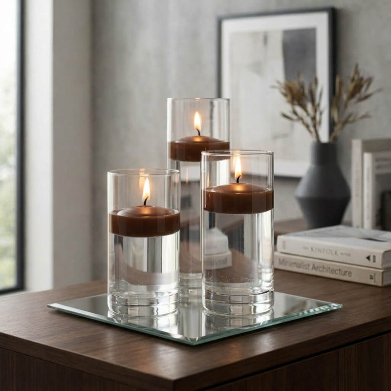 Cylinder Vase Centerpiece & Richland 3" Floating Candles Set of 3 - Brown - thumbnail number 2
