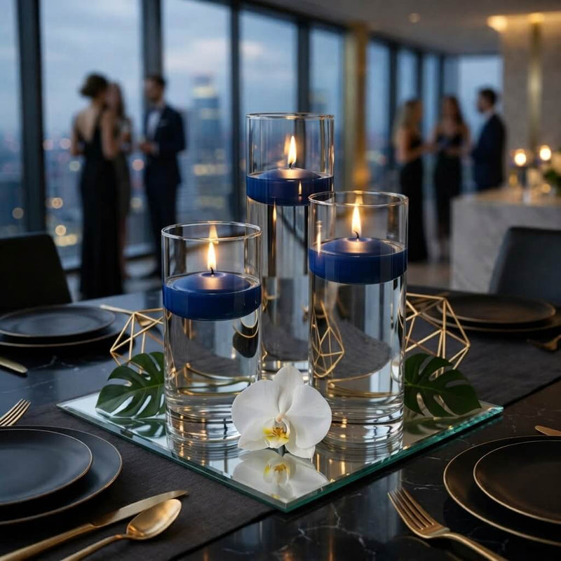 Cylinder Vase Centerpiece & Richland 3" Floating Candles Set of 8 - Navy Blue - thumbnail number 7