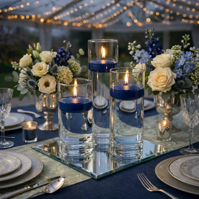 Cylinder Vase Centerpiece & Richland 3" Floating Candles Set of 8 - Navy Blue - thumbnail number 5