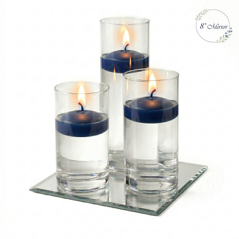 Eastland Square Mirror and Cylinder Vase Centerpiece with Richland 3" Floating Candles Set of 7 - Navy Blue - 8 Inch Size - thumbnail number 2