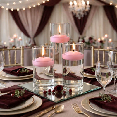 Cylinder Vase Centerpiece & Richland 3" Floating Candles Set of 48 - Pink - thumbnail number 3